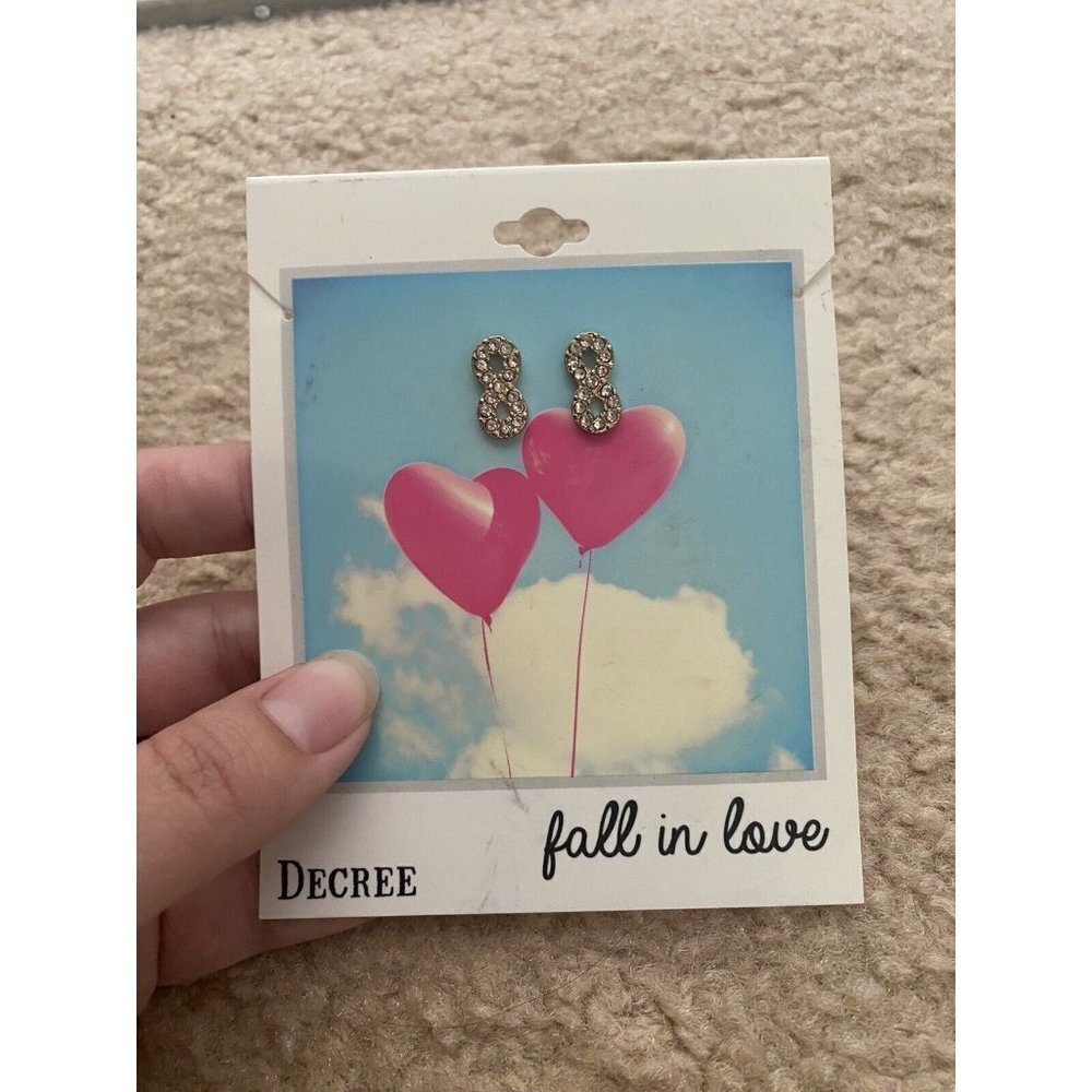 3/$15 SALE - Decree Gold Tone Rhinestones Infinity Symbol Small Pierced Earrings